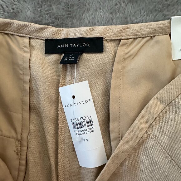 NWT Ann Taylor Linen Lyocell Wide Leg Khaki Pants Women's size 14 - Picture 2 of 8